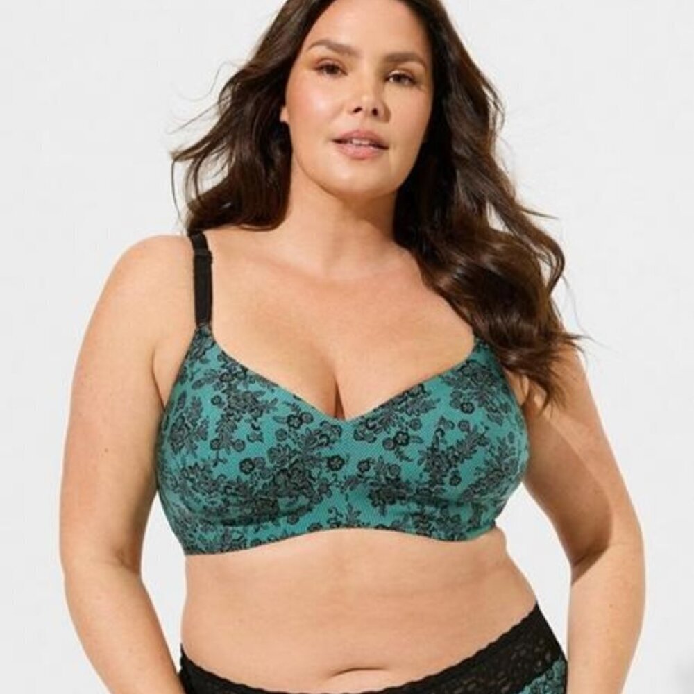 torrid Teal and Black Floral Lace Wireless Bra